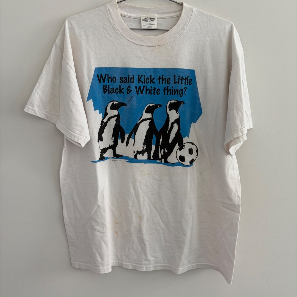 Vintage Who Said Kick the Little Black & White Thing Penguin Tee White L